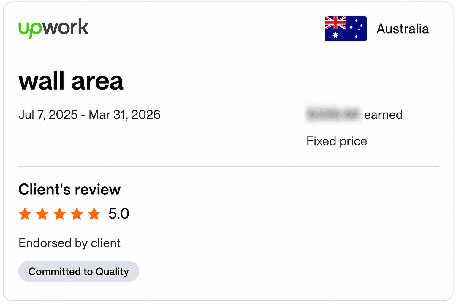 Upwork feedback record for Residential estimate support