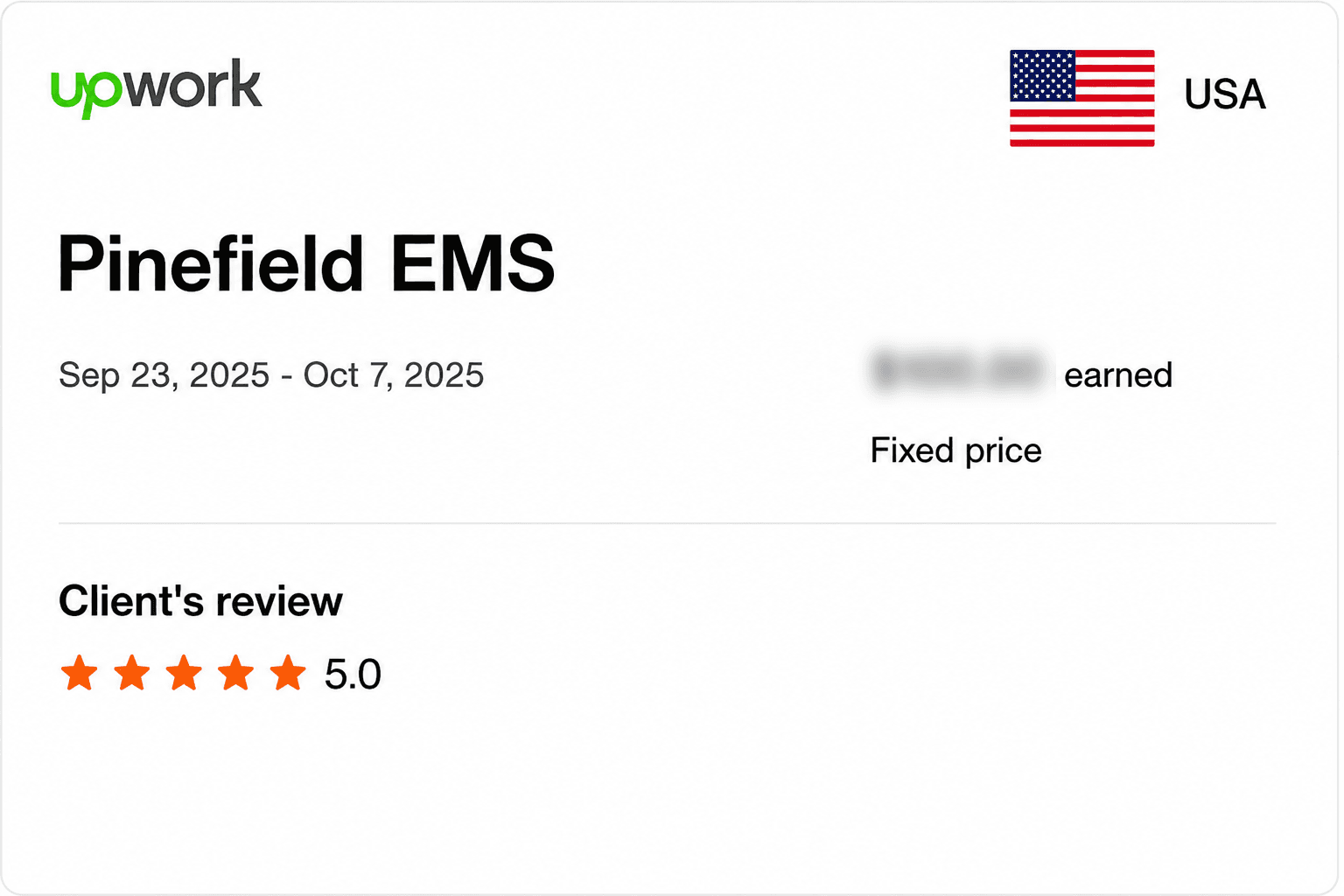 Upwork feedback record for Prequalified estimate support